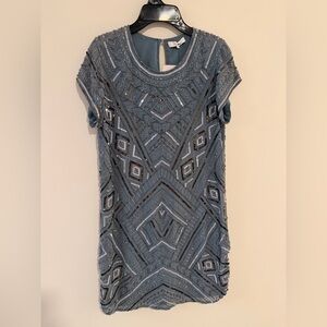 STUNNING Parker Blue Beaded & Sequined Mini Shift Dress